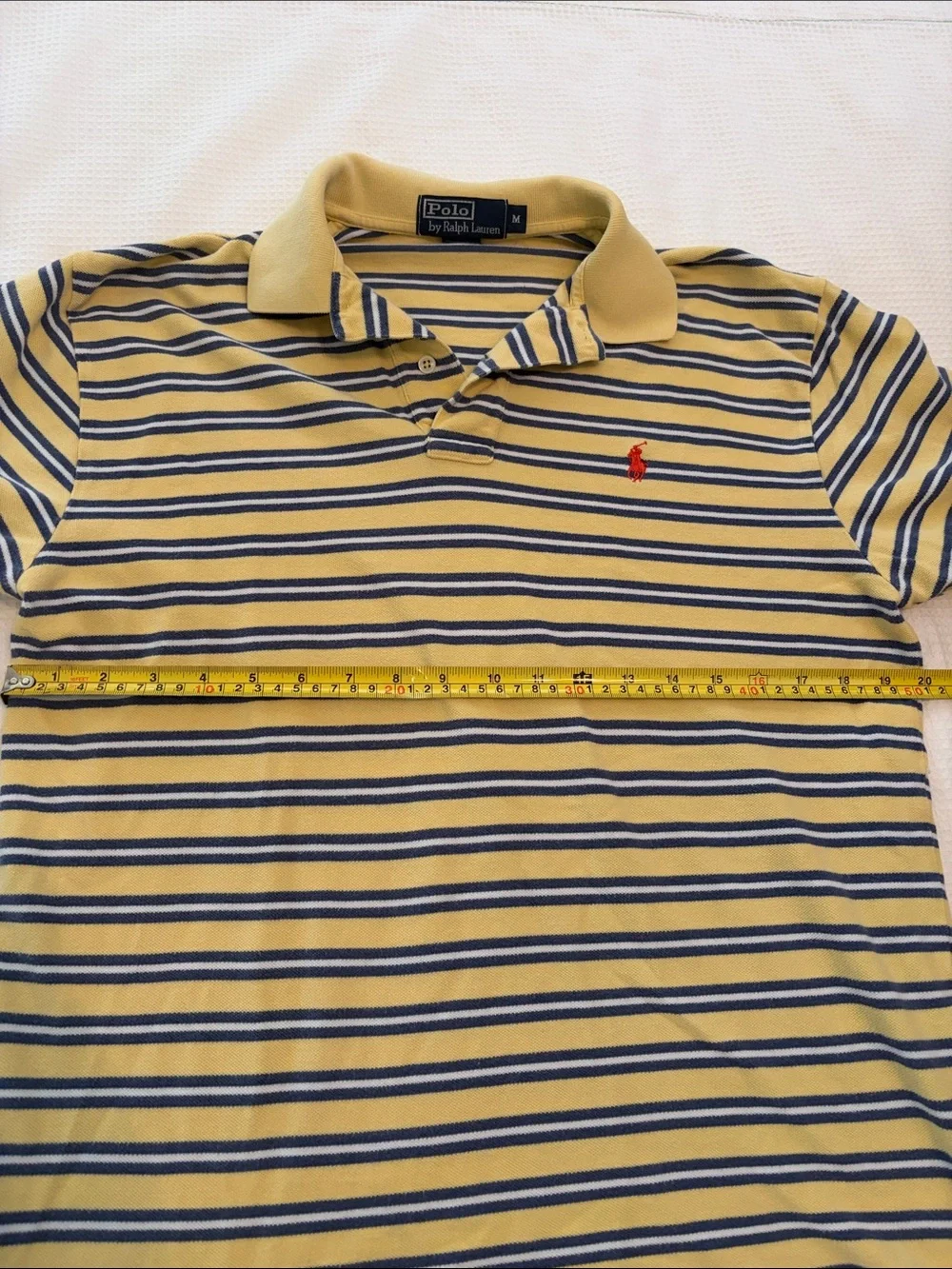 Ralph Lauren Yellow & Navy Striped Polo with Red Pony size M